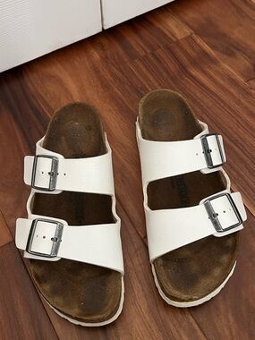 White Double-Buckle Slide Sandals